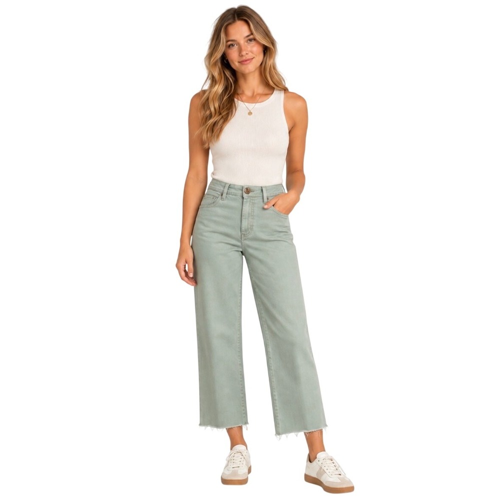 Maeve Anthropologie Colette Cropped Wide-Leg Pants Sage Green Size 25 High Rise